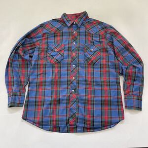 VTG Wrangler Pearl Snap Shirt Mens XL‎ Plaid Western Wear Cowboy Rodeo Country